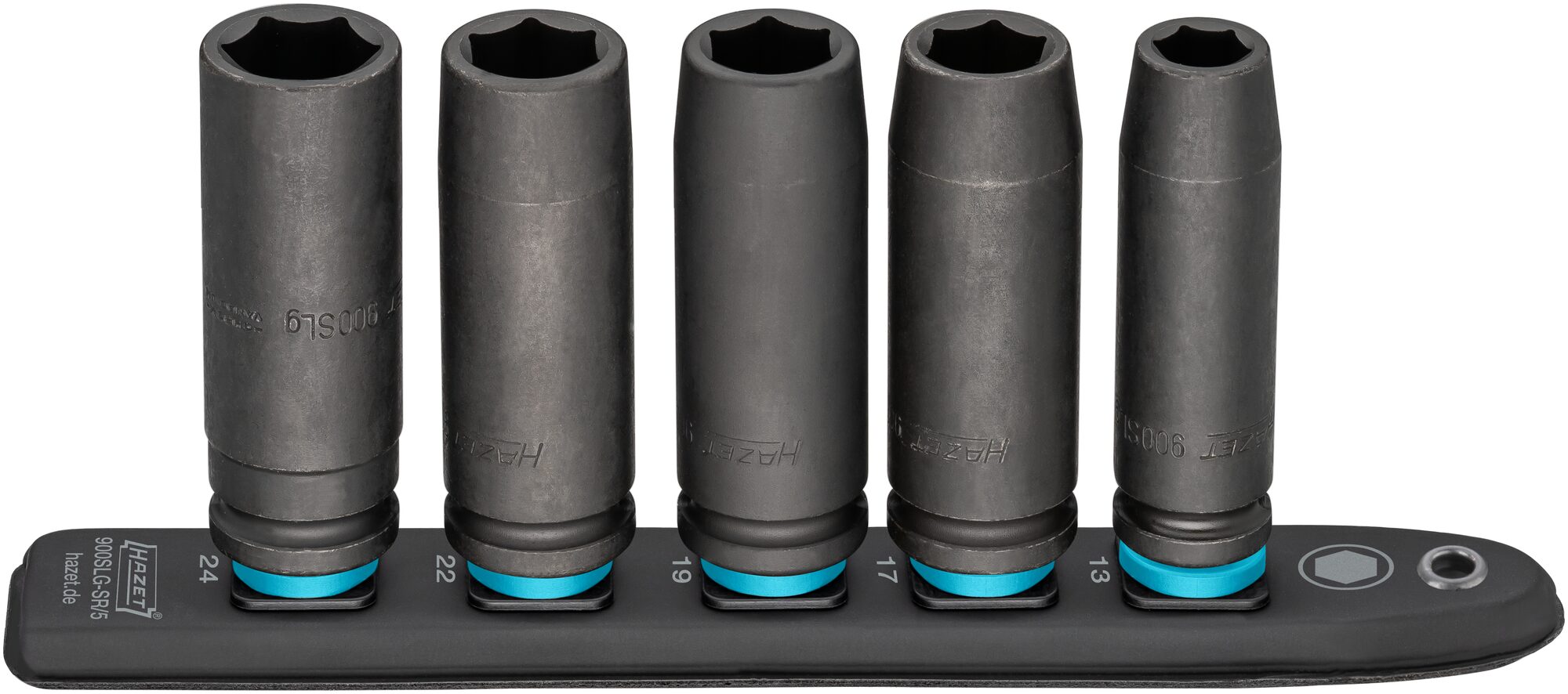 HAZET SmartRail · Flexible Kunststoff-Steckleiste 900SLG-SR/5 · Vierkant hohl 12,5 mm (1/2 Zoll) · Außen Sechskant-Tractionsprofil · 13 · 17 · 19 · 22 · 24 · Anzahl Werkzeuge: 5
