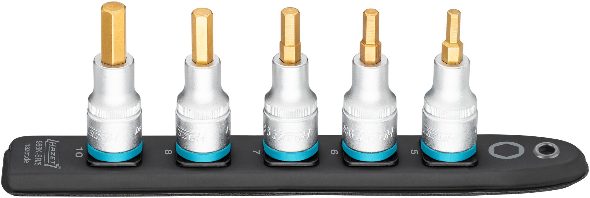 HAZET SmartRail · Flexible Kunststoff-Steckleiste 986K-SR/5 · Vierkant hohl 12,5 mm (1/2 Zoll) · Innen Sechskant Profil · 5 · 6 · 7 · 8 · 10 · Anzahl Werkzeuge: 5