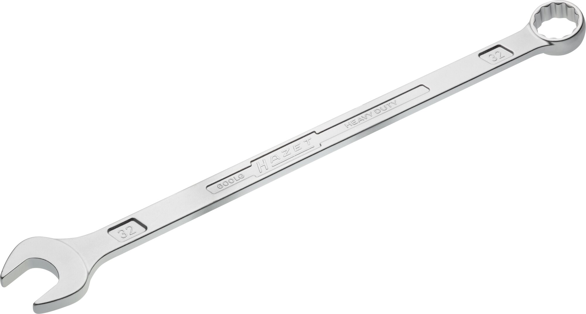 HAZET Ring-Maulschlüssel · extra lang · schlanke Bauform 600LG-32 · Außen Doppel-Sechskant-Tractionsprofil · 32 mm