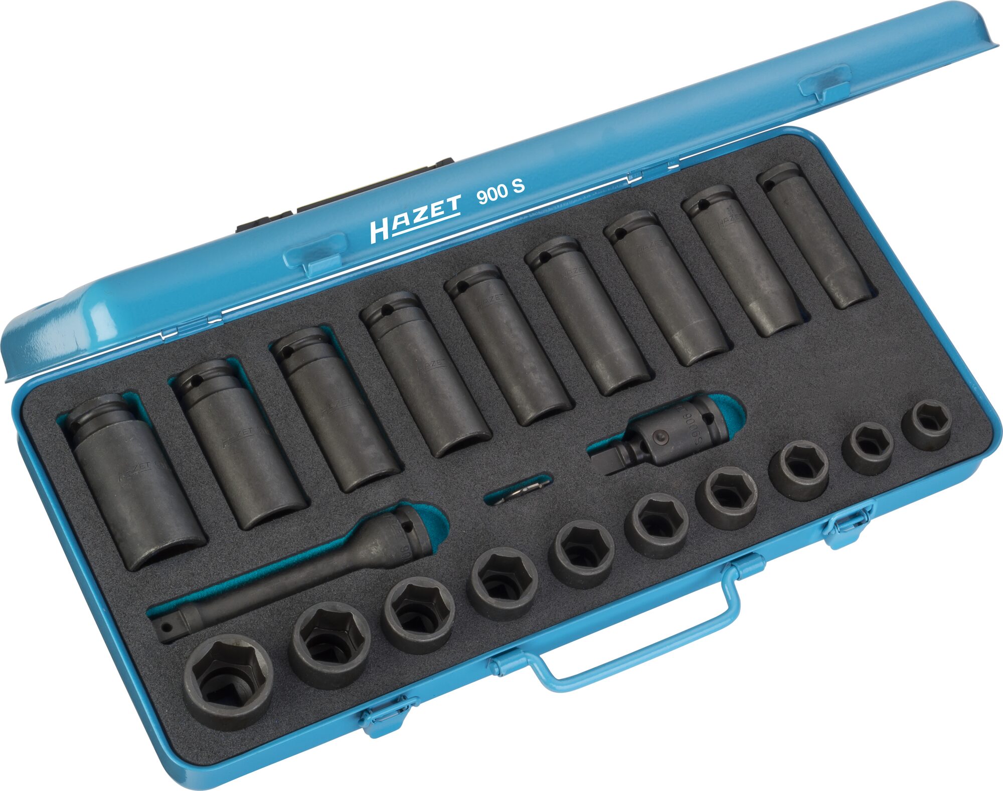 HAZET Schlag-, Maschinenschrauber Steckschlüssel Satz 900S · 1/2 Zoll (12,5 mm) Vierkant hohl · Außen Sechskant-Tractionsprofil · 13–27