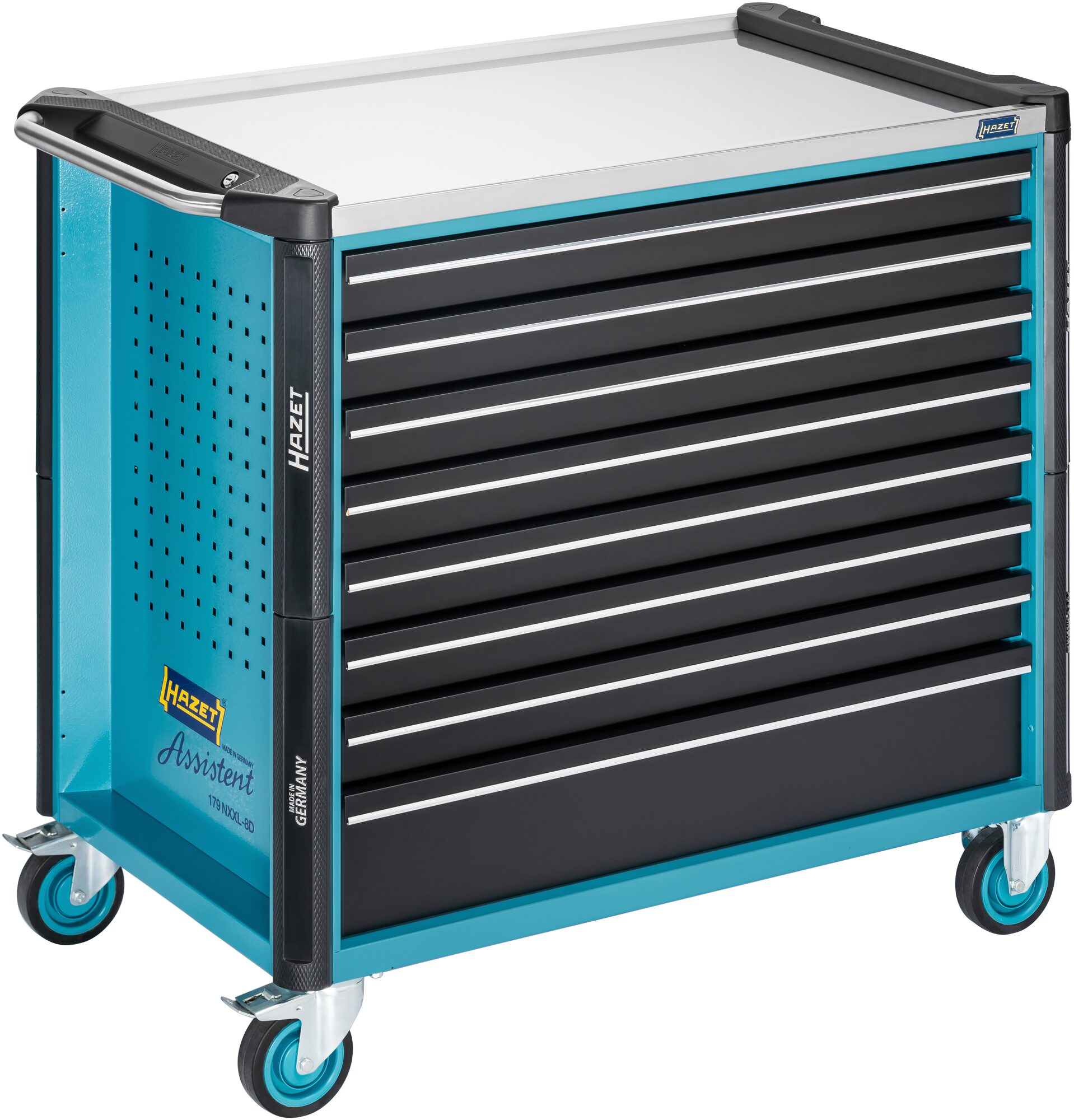 HAZET Werkstattwagen Assistent 179NXXL-8D · 1133 mm x 642 mm x 1020 mm · Schubladen, flach: 7× 81?x?870?x?522 mm · Schubladen, hoch: 1× 166?x?870?x?522 mm