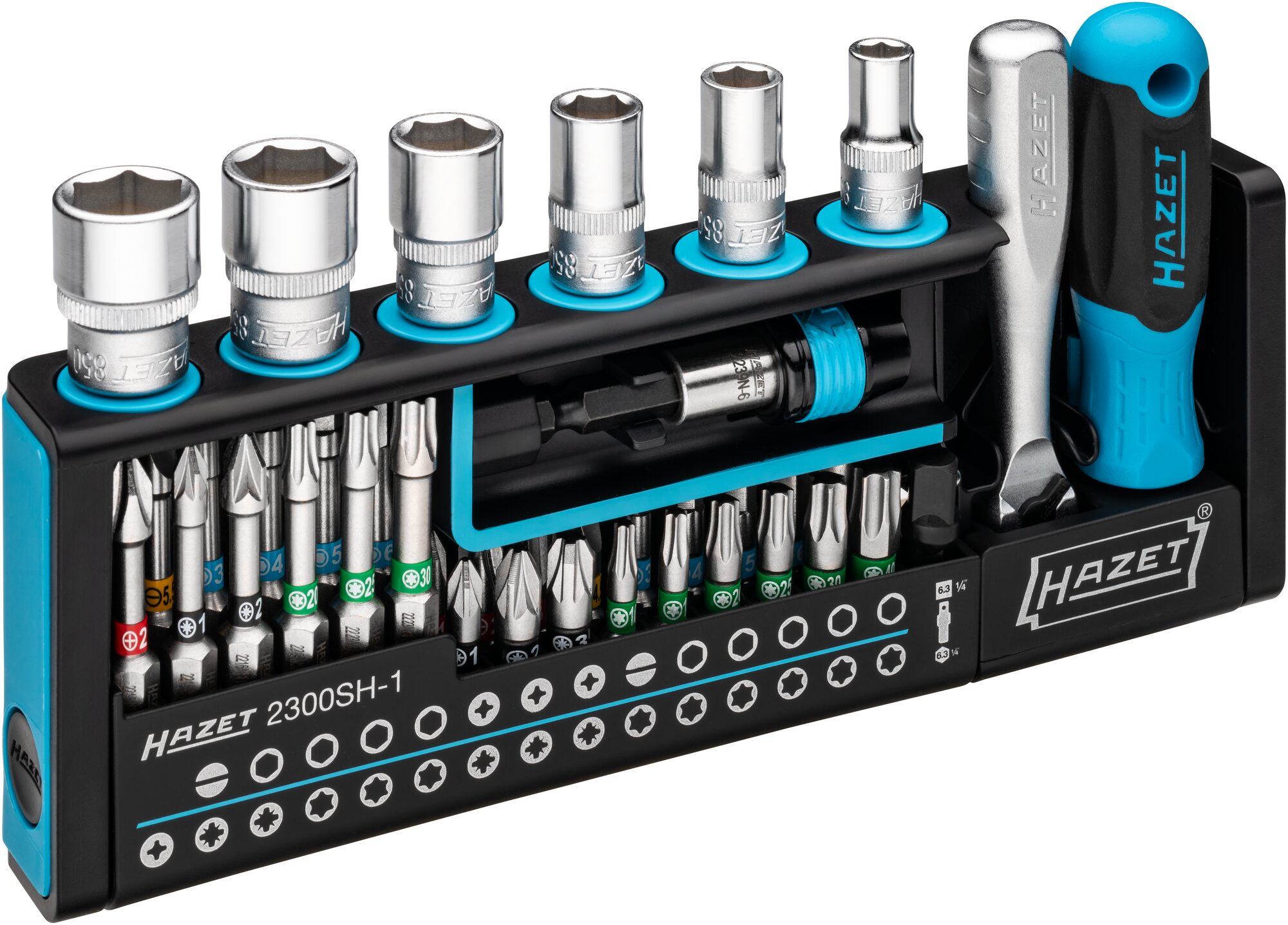 HAZET SmartHolder Werkzeug-Halter 2300SH-1 · Sechskant massiv 6,3 (1/4 Zoll), Vierkant hohl 6,3 mm (1/4 Zoll) · Schlitz Profil, Kreuzschlitz Profil PH, Pozidriv Profil PZ, Innen Sechskant Profil, Innen TORX® Profil, Außen Sechskant-Tractionsprofil · 0,6? HAZET SmartHolder Werkzeug-Halter 2300SH-1 · Sechskant massiv 6,3 (1/4 Zoll), Vierkant hohl 6,3 mm (1/4 Zoll) · Schlitz Profil, Kreuzschlitz Profil PH, Pozidriv Profil PZ, Innen Sechskant Profil, Innen TORX® Profil, Außen Sechskant-Tractionsprofil · 0,6?