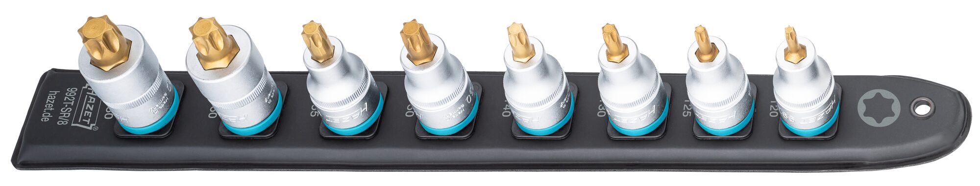 HAZET SmartRail · Flexible Kunststoff-Steckleiste 992T-SR/8 · Vierkant hohl 12,5 mm (1/2 Zoll) · Innen TORX® Profil · T20 · T25 · T30 · T40 · T45 · T50 · T55 · T60 · Anzahl Werkzeuge: 8