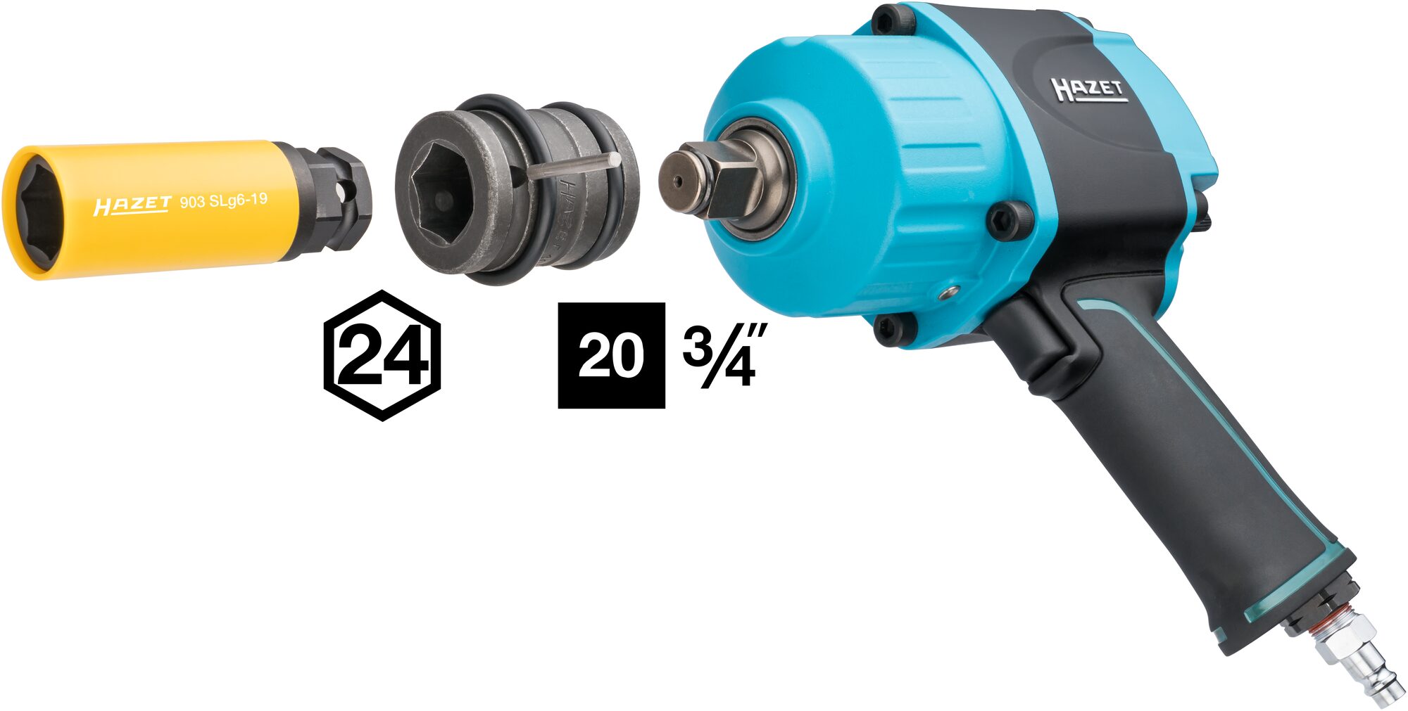 HAZET Schlag-, Maschinenschrauber Steckschlüsseleinsatz · Sechskant 903SLG6-19 · Vierkant hohl 12,5 mm (1/2 Zoll), Außen-Sechskant 24 mm · Außen Sechskant-Tractionsprofil · 19 mm