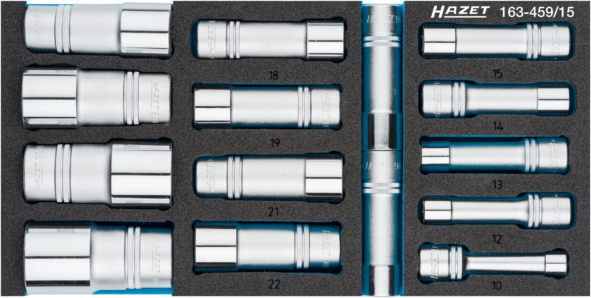 HAZET Steckschlüssel Satz 163-459/15 · Vierkant hohl 12,5 mm (1/2 Zoll) · Außen Sechskant-Tractionsprofil · 10?–?32 · Anzahl Werkzeuge: 15