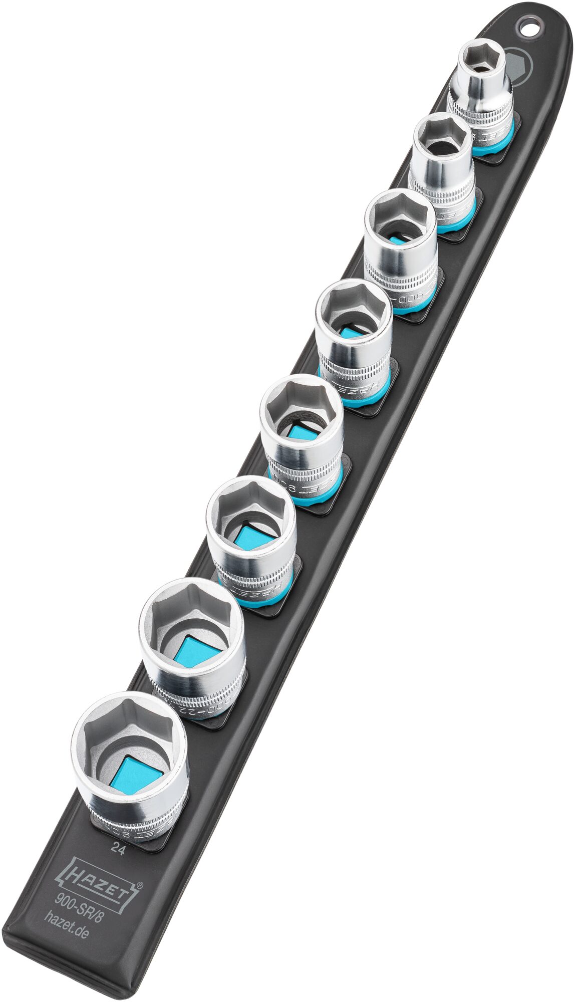 HAZET SmartRail · Flexible Kunststoff-Steckleiste 900-SR/8 · Vierkant hohl 12,5 mm (1/2 Zoll) · 10 · 13 · 16 · 17 · 18 · 19 · 22 · 24 · Anzahl Werkzeuge: 8