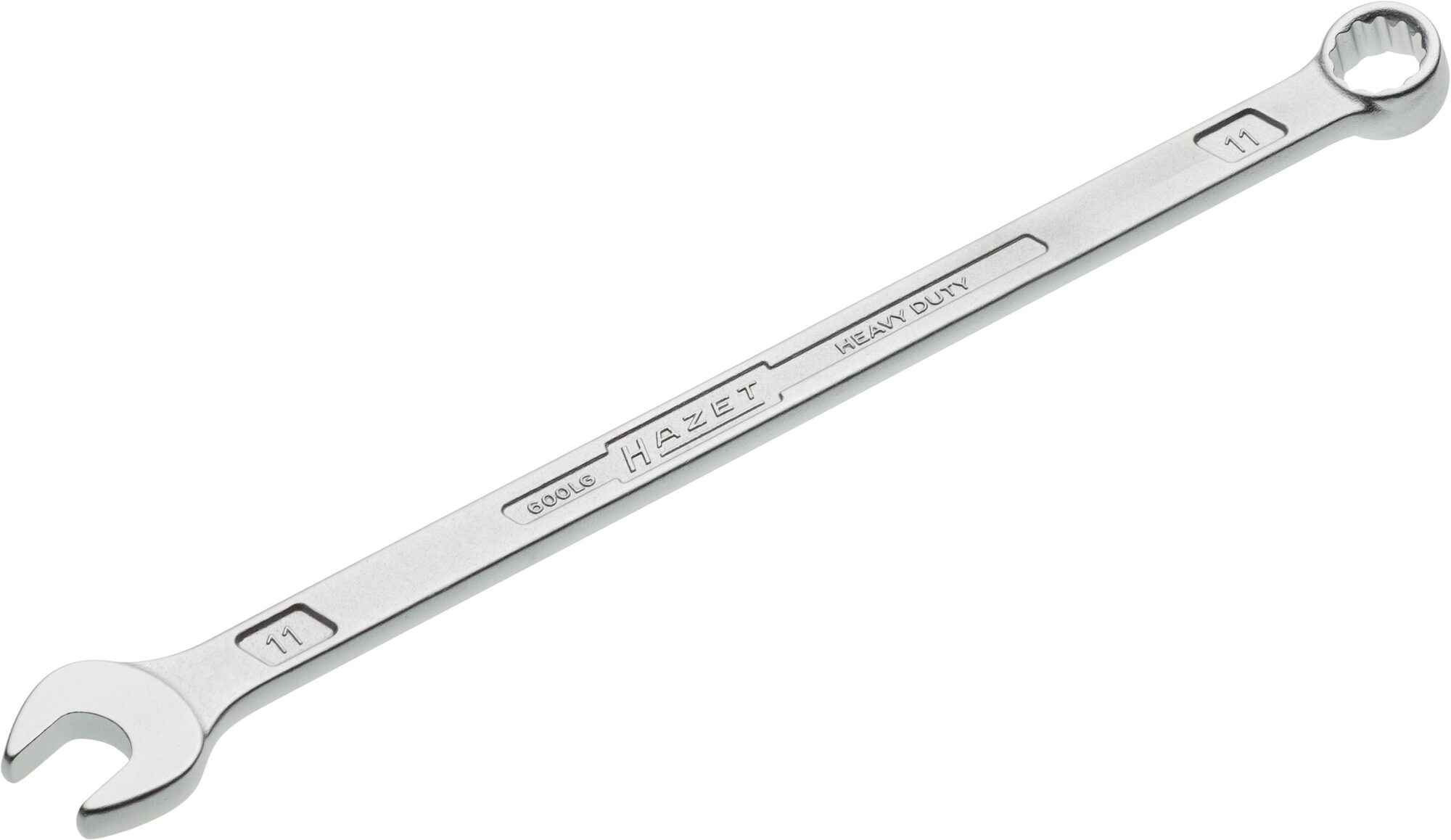 HAZET Ring-Maulschlüssel · extra lang · schlanke Bauform 600LG-11 · Außen Doppel-Sechskant-Tractionsprofil · 11 mm
