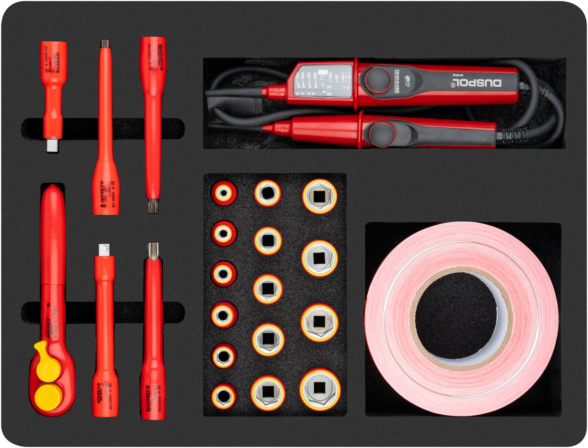 HAZET Hochvolt Werkzeug Satz · schutzisoliert 150/52 · Vierkant hohl 10 mm (3/8 Zoll) · Schlitz Profil, Kreuzschlitz Profil PH, Innen TORX® Profil, Innen Vielzahn Profil XZN, Außen Sechskant-Tractionsprofil · 0,4?x?2,5?–?0,8?x?4 · 6?–?22 · M8?–?M12 · PH1