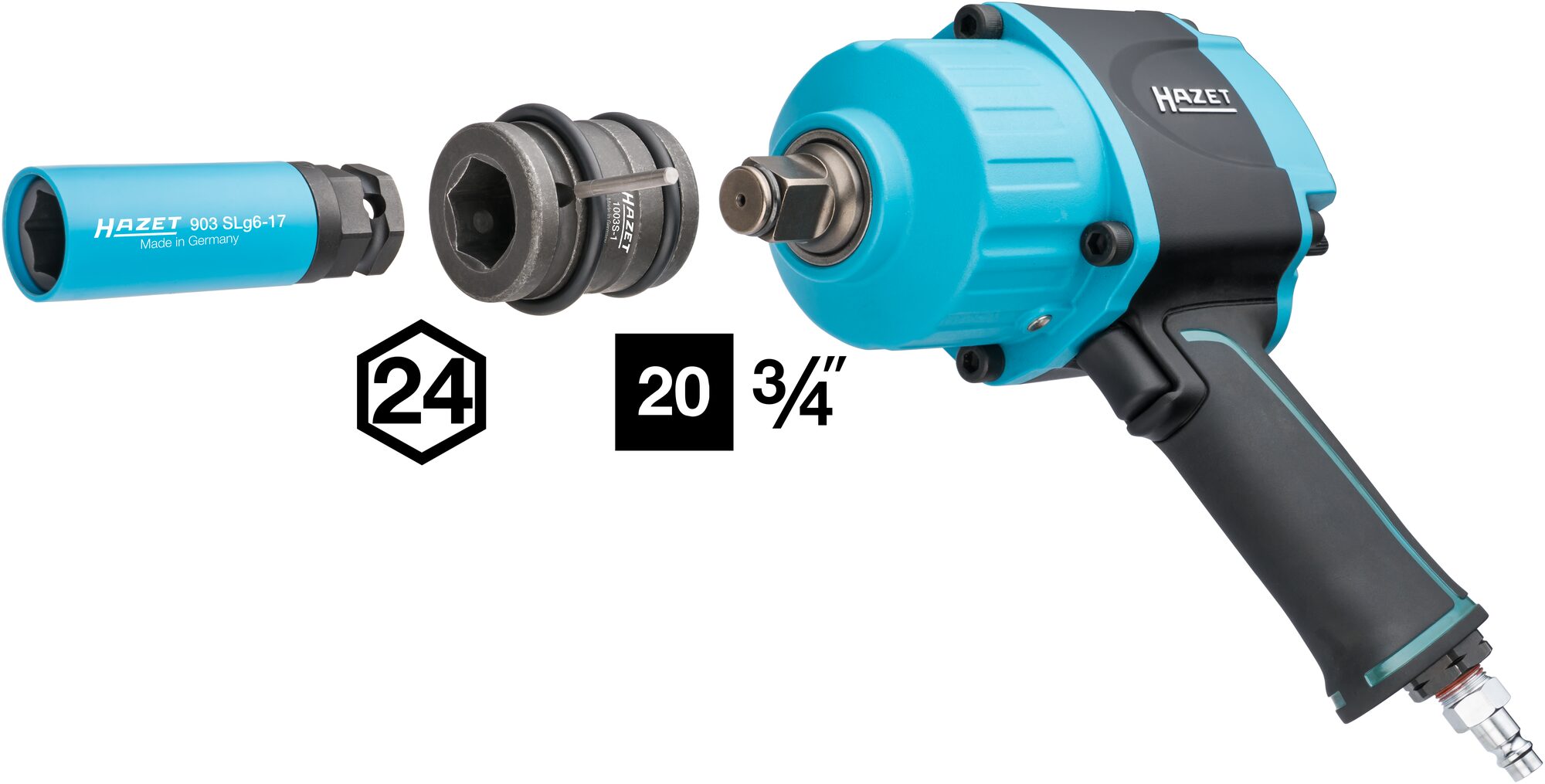 HAZET Schlag-, Maschinenschrauber Steckschlüsseleinsatz · Sechskant 903SLG6-17 · Vierkant hohl 12,5 mm (1/2 Zoll), Außen-Sechskant 24 mm · Außen Sechskant-Tractionsprofil · 17 mm