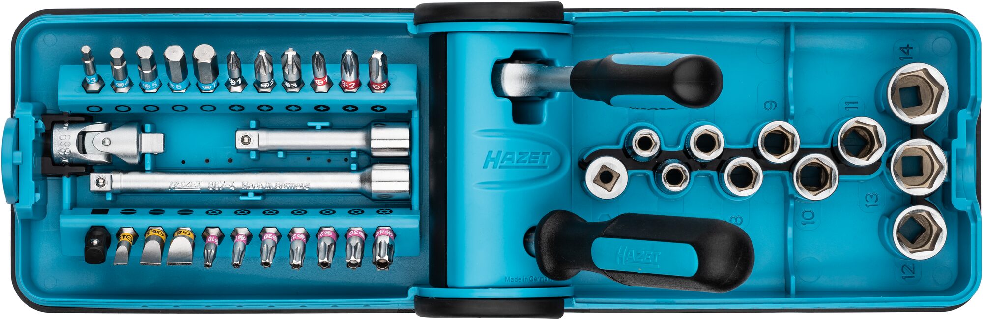 HAZET Steckschlüssel- und Bit Satz „Smart Case“ 856-1 · Vierkant hohl 6,3 mm (1/4 Zoll), Sechskant massiv 6,3 (1/4 Zoll) · Anzahl Werkzeuge: 38