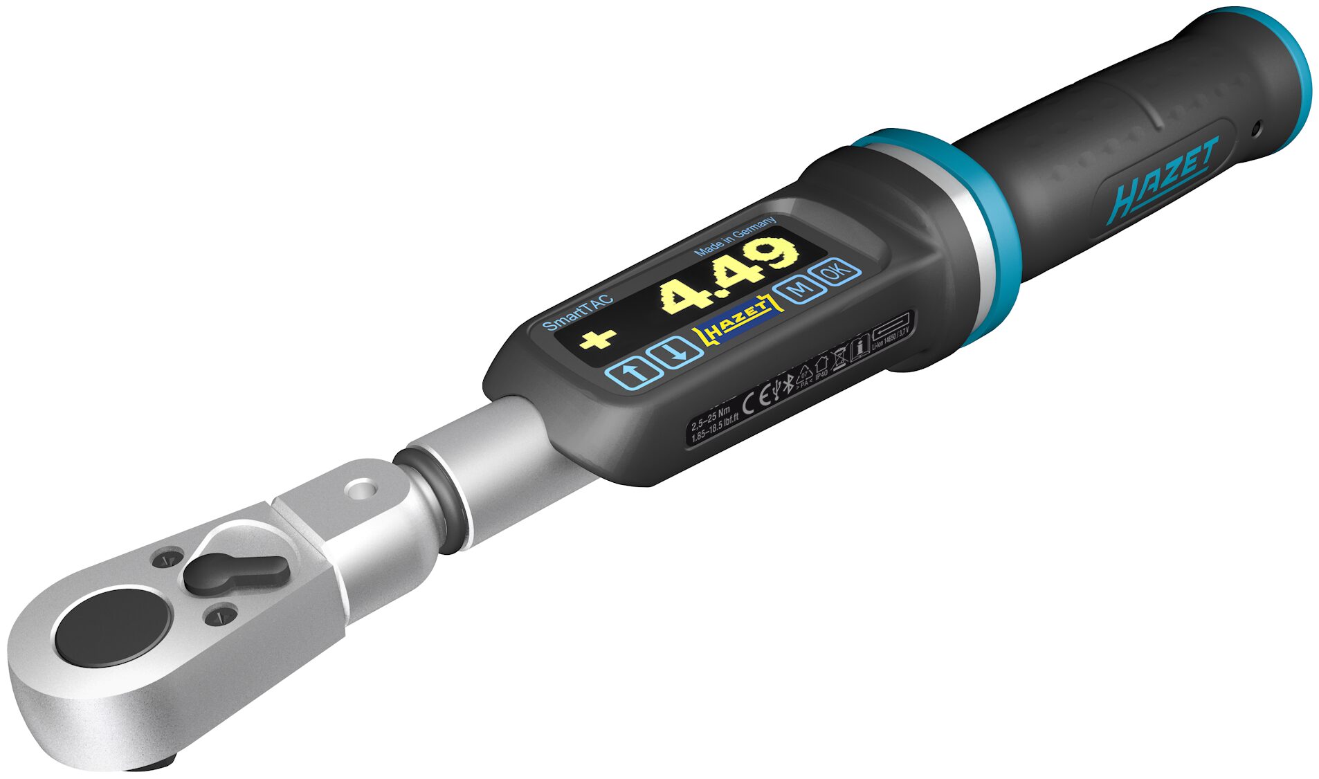 HAZET Elektronischer Drehmoment- / Drehwinkelschlüssel 7281-2STAC · Drehmomentbereich min-max: 2.5–25 Nm · lbf min-max: 1.85–18.5 lbf.ft · Genauigkeit: 2% · 9 x 12 mm Einsteck-Vierkant, 1/4 Zoll (6,3 mm) Vierkant massiv · 260 mm HAZET Elektronischer Drehmoment- / Drehwinkelschlüssel 7281-2STAC · Drehmomentbereich min-max: 2.5–25 Nm · lbf min-max: 1.85–18.5 lbf.ft · Genauigkeit: 2% · 9 x 12 mm Einsteck-Vierkant, 1/4 Zoll (6,3 mm) Vierkant massiv · 260 mm