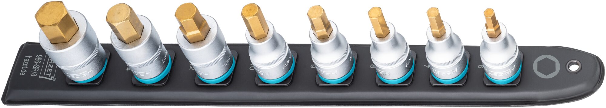 HAZET SmartRail · Flexible Kunststoff-Steckleiste 986-SR/8 · Vierkant hohl 12,5 mm (1/2 Zoll) · Innen Sechskant Profil · 6 · 7 · 8 · 9 · 10 · 12 · 14 · 17 · Anzahl Werkzeuge: 8
