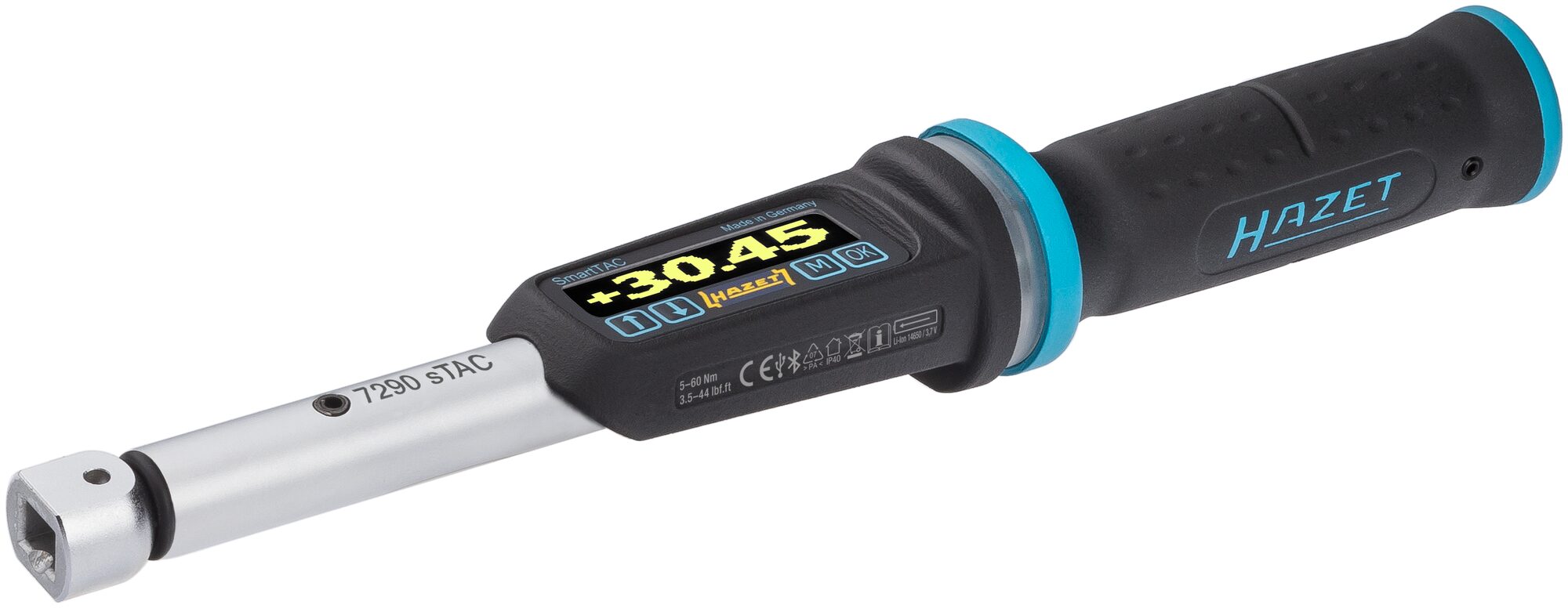 HAZET Elektronischer Drehmoment- / Drehwinkelschlüssel 7290-2STAC · Drehmomentbereich min-max: 5–60 Nm · lbf min-max: 3.5–44 lbf.ft · Genauigkeit: 1% · 9 x 12 mm Einsteck-Vierkant, 3/8 Zoll (10 mm) Vierkant massiv · 302 mm HAZET Elektronischer Drehmoment- / Drehwinkelschlüssel 7290-2STAC · Drehmomentbereich min-max: 5–60 Nm · lbf min-max: 3.5–44 lbf.ft · Genauigkeit: 1% · 9 x 12 mm Einsteck-Vierkant, 3/8 Zoll (10 mm) Vierkant massiv · 302 mm