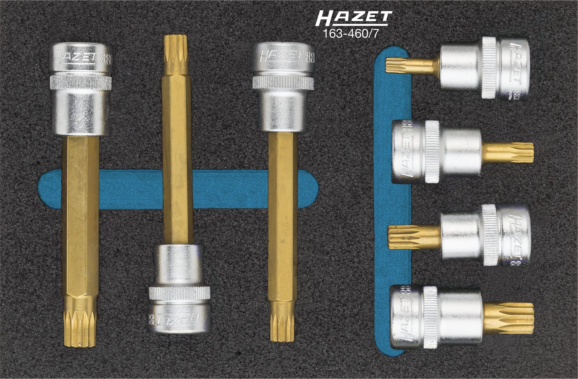 HAZET Schraubendreher-Steckschlüsseleinsatz Satz 163-460/7 · Vierkant hohl 10 mm (3/8 Zoll) · Innen Vielzahn Profil XZN · M5?–?M10 · Anzahl Werkzeuge: 7