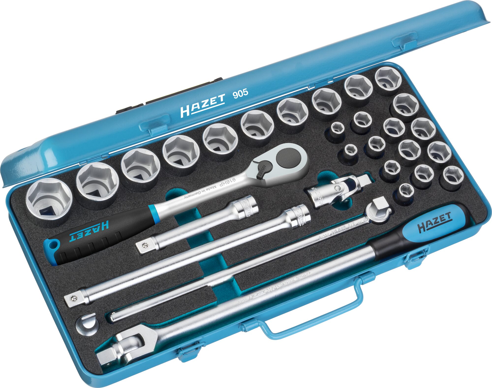HAZET Steckschlüssel Satz 905 · 1/2 Zoll (12,5 mm) Vierkant hohl · Außen Sechskant-Tractionsprofil · 2x13 · 8–32