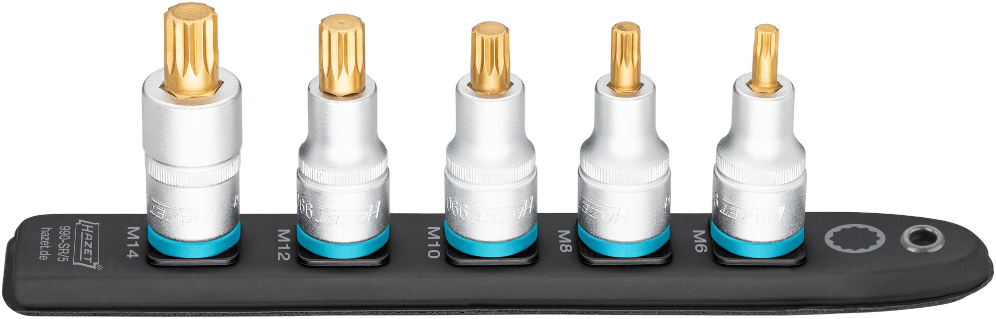 HAZET SmartRail · Flexible Kunststoff-Steckleiste 990-SR/5 · Vierkant hohl 12,5 mm (1/2 Zoll) · Innen Vielzahn Profil XZN · M6 · M8 · M10 · M12 · M14 · Anzahl Werkzeuge: 5