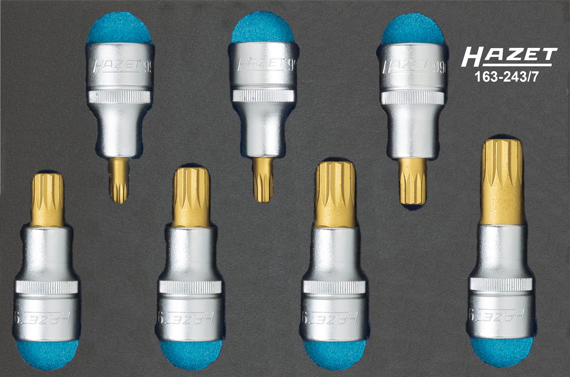 HAZET Schraubendreher-Steckschlüsseleinsatz Satz · XZN 163-243/7 · Vierkant hohl 12,5 mm (1/2 Zoll) · Innen Vielzahn Profil XZN · M6?–?M18 · Anzahl Werkzeuge: 7