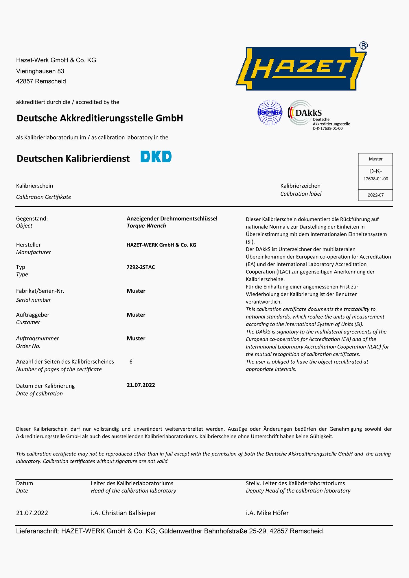 HAZET Drehmomentschlüssel mit DAkkS-Kalibrierschein 6160-1CTCAL · Drehmomentbereich min-max: 600?–?1600 Nm · Genauigkeit: 3% · 1 Zoll (25 mm) Vierkant massiv · 2455 mm HAZET Drehmomentschlüssel mit DAkkS-Kalibrierschein 6160-1CTCAL · Drehmomentbereich min-max: 600?–?1600 Nm · Genauigkeit: 3% · 1 Zoll (25 mm) Vierkant massiv · 2455 mm