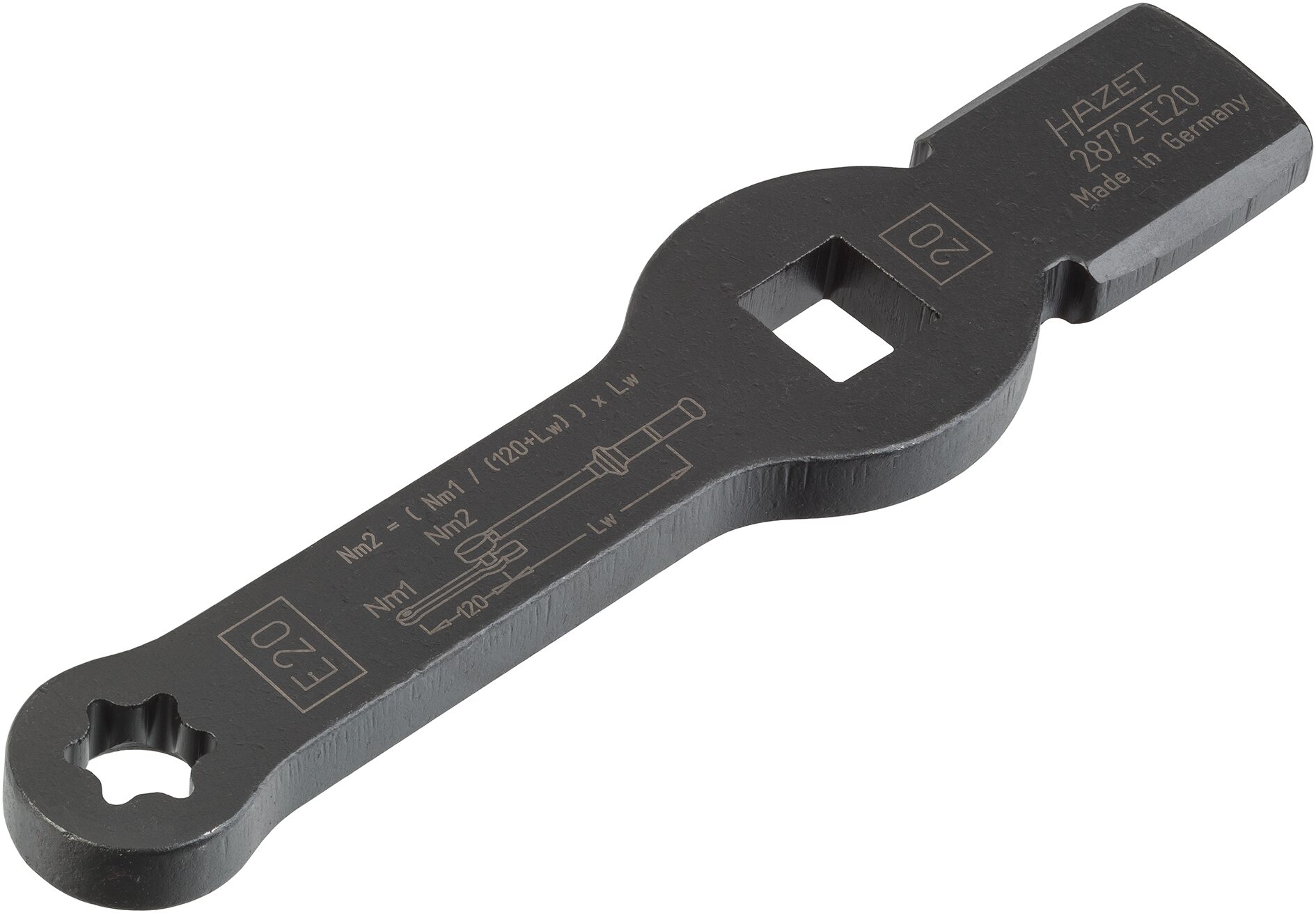 HAZET TORX® Schlag-Schlüssel · mit 2 Schlagflächen 2872-E20 · Vierkant hohl 20 mm (3/4 Zoll) · Außen TORX® Profil · E20