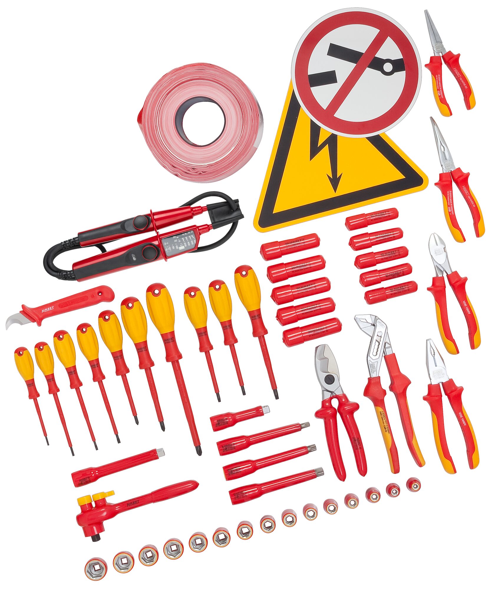 HAZET Hochvolt Werkzeug Satz · schutzisoliert 150/52 · Vierkant hohl 10 mm (3/8 Zoll) · Schlitz Profil, Kreuzschlitz Profil PH, Innen TORX® Profil, Innen Vielzahn Profil XZN, Außen Sechskant-Tractionsprofil · 0,4?x?2,5?–?0,8?x?4 · 6?–?22 · M8?–?M12 · PH1