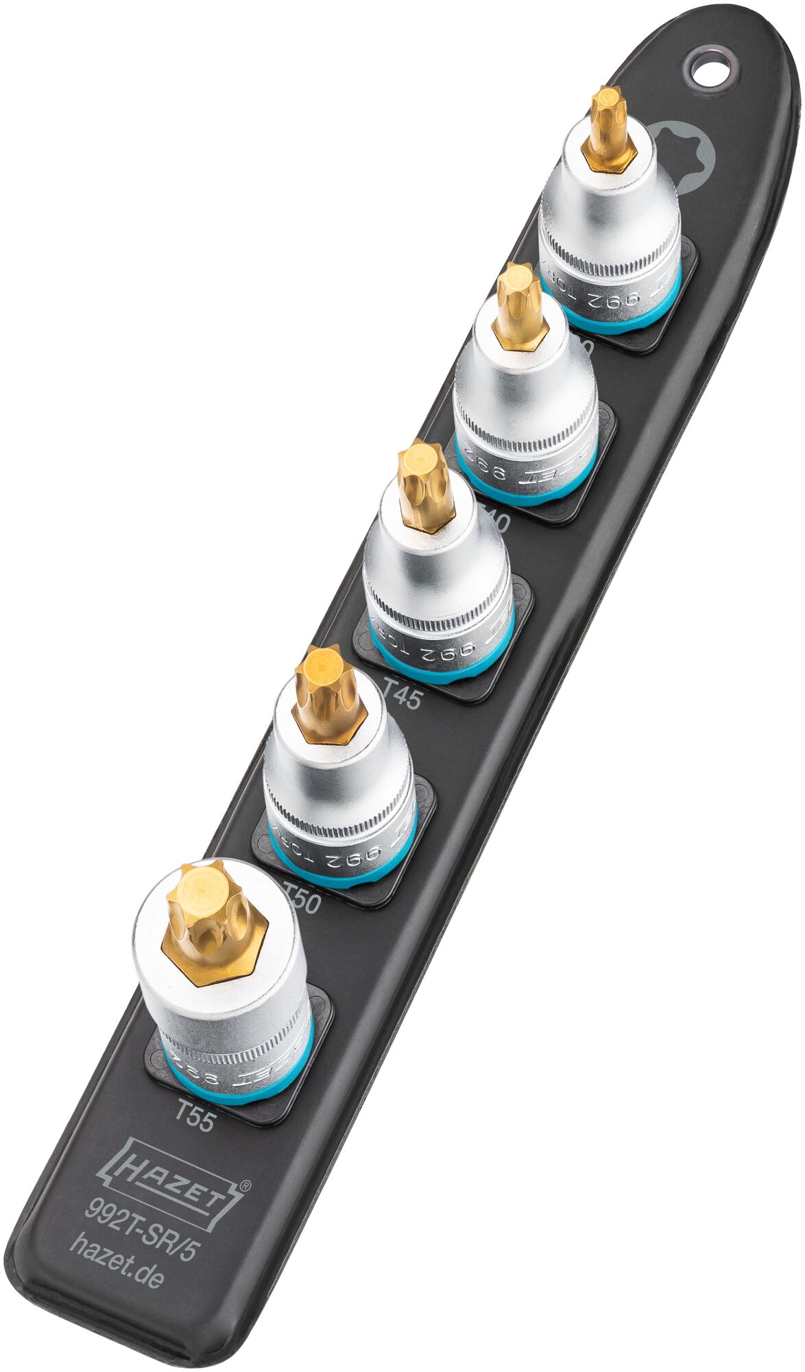 HAZET SmartRail · Flexible Kunststoff-Steckleiste 992T-SR/5 · Vierkant hohl 12,5 mm (1/2 Zoll) · Innen TORX® Profil · T30 · T40 · T45 · T50 · T55 · Anzahl Werkzeuge: 5