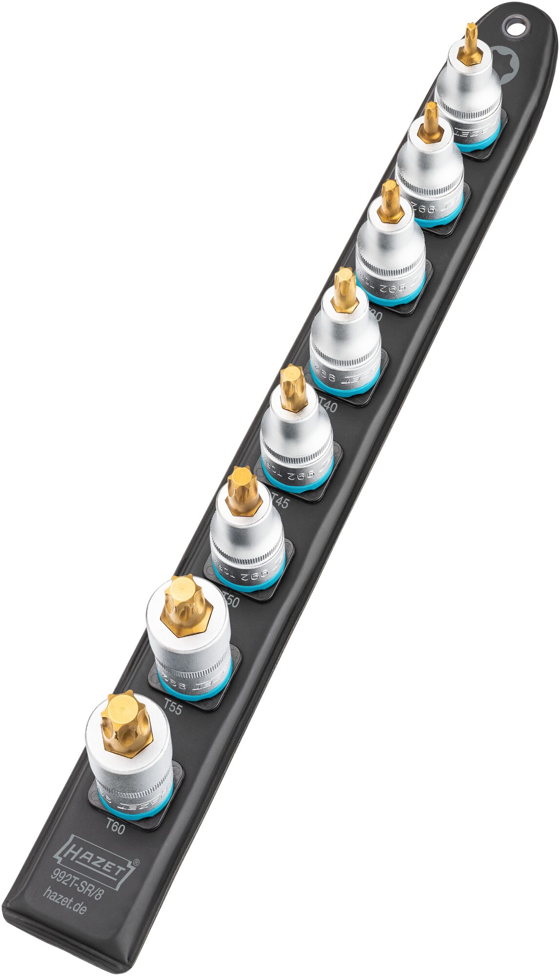 HAZET SmartRail · Flexible Kunststoff-Steckleiste 992T-SR/8 · Vierkant hohl 12,5 mm (1/2 Zoll) · Innen TORX® Profil · T20 · T25 · T30 · T40 · T45 · T50 · T55 · T60 · Anzahl Werkzeuge: 8