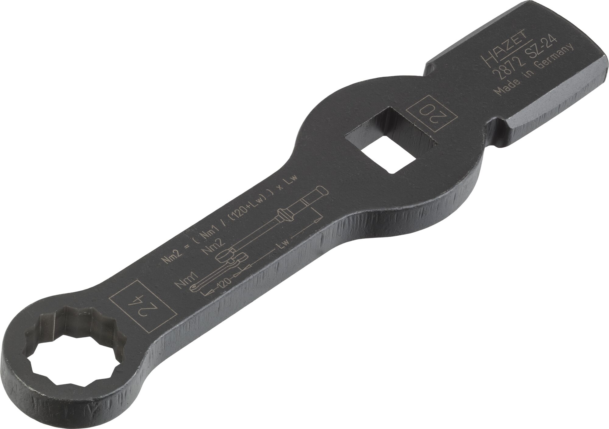 HAZET Schlag-Ringschlüssel · Doppelsechskant · mit 2 Schlagflächen 2872SZ-24 · Vierkant hohl 20 mm (3/4 Zoll) · Außen Doppel-Sechskant Profil · 24 mm