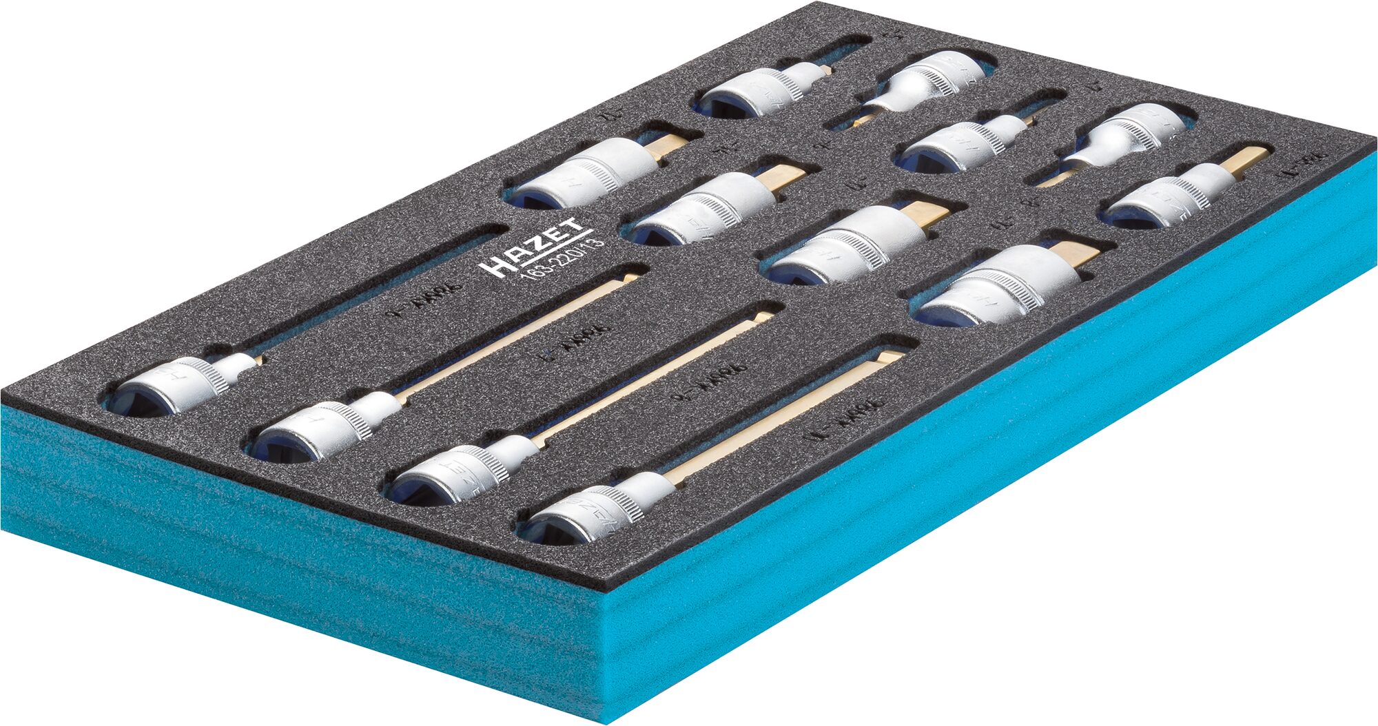 HAZET Schraubendreher-Steckschlüsseleinsatz Satz 163-220/13 · Vierkant hohl 12,5 mm (1/2 Zoll) · Innen Sechskant Profil · 5 · 6 · 7 · 8 · 10 · 12 · 14 · 17 · 19 · 6 · 7 · 8 · 10 · Anzahl Werkzeuge: 13 HAZET Schraubendreher-Steckschlüsseleinsatz Satz 163-220/13 · Vierkant hohl 12,5 mm (1/2 Zoll) · Innen Sechskant Profil · 5 · 6 · 7 · 8 · 10 · 12 · 14 · 17 · 19 · 6 · 7 · 8 · 10 · Anzahl Werkzeuge: 13