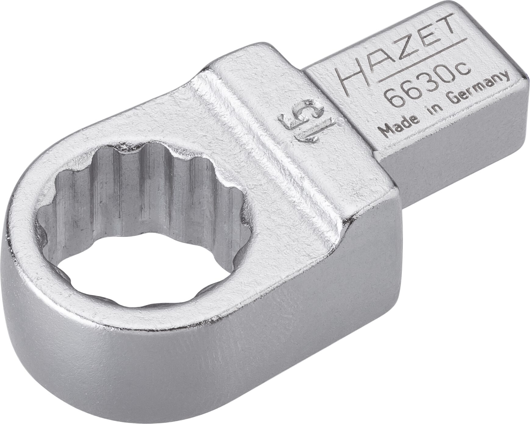 HAZET Einsteck-Ringschlüssel 6630C-15 · Einsteck-Vierkant 9 x 12 mm · Außen Doppel-Sechskant-Tractionsprofil · 15 mm